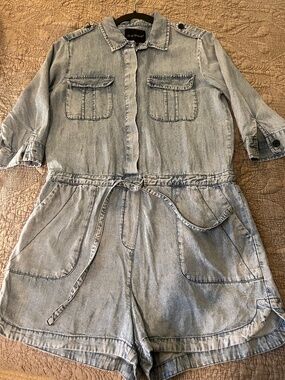 Velvet Heart Lyocell Tencel Acid Washed Denim Romper w/ 3/4 Sleeves S